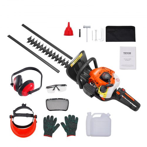 23.2-inch 26CC 2 Cycle Gas Hedge Trimmer, Gas Powered Handheld Hedge Trimmer with Dual Sided Dual Action Blade, 180¡ã Adjustable Trimmer Head, Suitable for Trimming Shrubs, Low Bushes