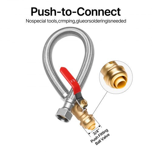 Water Heater Kit, Push-Fit Valve Flexible Water Heater Connector with 3/4' FIP x 1/2' PTC Ball Valve, Stainless Steel Braided Waters Heaters Supply Line for Bathroom, Kitchen, Laundry Room