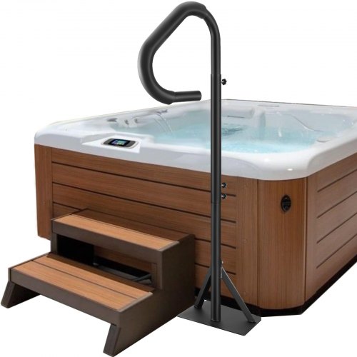 Hot Tub Handrail, 360 Rotatable Spa Side Handrail with 48'-63' Adjustable Height, Rust-proof Aluminum Spa Step Hot Tub Hand Rail with Slide-Under Mount Base for Indoor & Outdoor, 600LBS Capacity