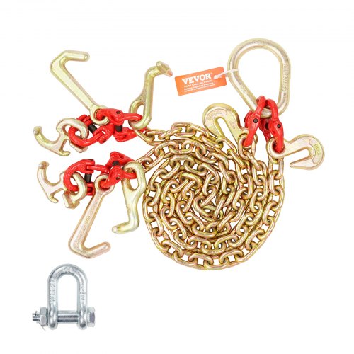 VEVOR 5/16 x 3' G80 Tow Chain V-Chain Bridle RTJ & Grab Hooks Wrecker 10800 lbs