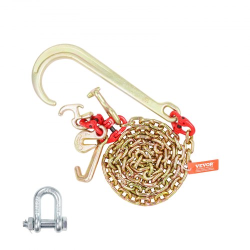 J Hook Chain, 5/16' x 6' G80 15' Long Shank J Hook Tow Chain with RTJ Cluster Hook & Grab Hook, 5400 lbs Safe Working Load, Heavy Duty Transport Truck Chain for Wrecker Recovery Trailer Towing