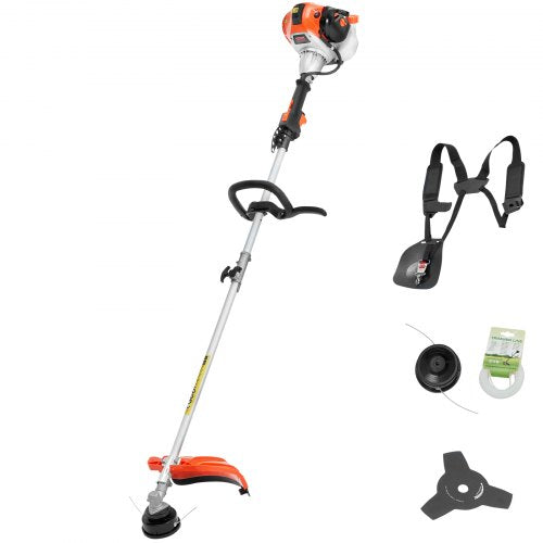 String Trimmer, 25.2CC 2-Stroke, Gas Powered Weed Wacker, 16.9' Cordless Grass Trimmer, Multi-Functional Lawn Edger with Shoulder Strap & 3T Blade, Weed Eater for Quick Grass Cleaning