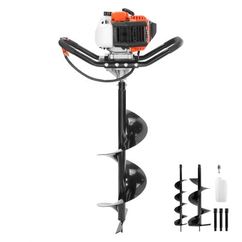 VEVOR Post Hole Digger, 52cc 1450W Auger Post Hole digger, Gas Powered Earth Digger with Two Earth Auger Drill Bit 6 & 10 and 3 Extension Rods, for Farmland, Garden and Plant, EPA certification
