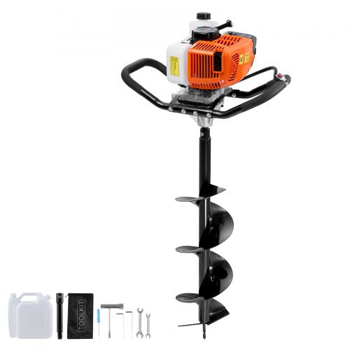 Post Hole Digger Gas Powered, 63CC 2400W Earth Auger, Gas Auger with 8¡± Auger Drill Action Design Bits & 1 Extension Rod, Post Fence Hole Digger for Farmland Garden Plant, Orange+Black