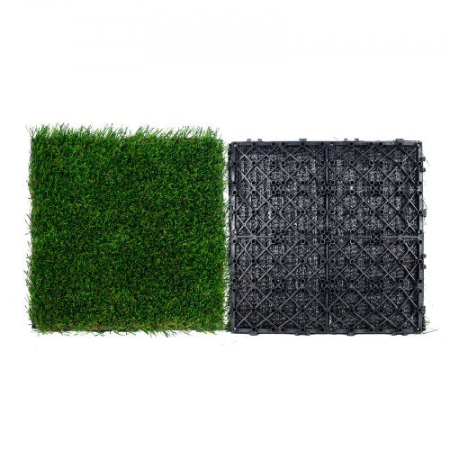 Artifical Grass Tiles Interlocking Turf Deck Set, 18 Pack - 12'x12', Synthetic Fake Grass Self-draining Mat Flooring Decor Pad, Perfect For Multi-Purpose Indoor Outdoor Entryway Scraper Dog Mats