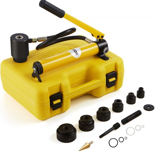 Hydraulic Knockout Punch Kit, 10 Ton 1/2' to 2' Conduit Hole Cutter Set, KO Tool Kits with Puncher 6 Piece, Metal Sheet Driver Tools, For Aluminum, Stainless Steel, Brass, Fiberglass and Plastic