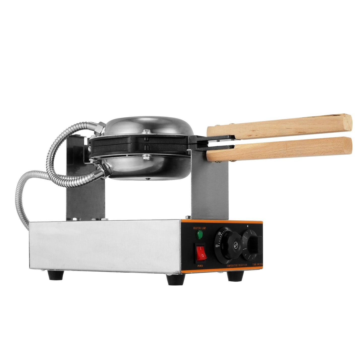 VEVOR Commercial Bubble Waffle Maker, 1400W Egg Bubble Puff Iron w/ 180¡ã Rotatable 2 Pans & Wooden Handles, Stainless Steel Baker w/ Non-Stick Teflon Coating, 50-250¡æ/122-482¨H Adjustable
