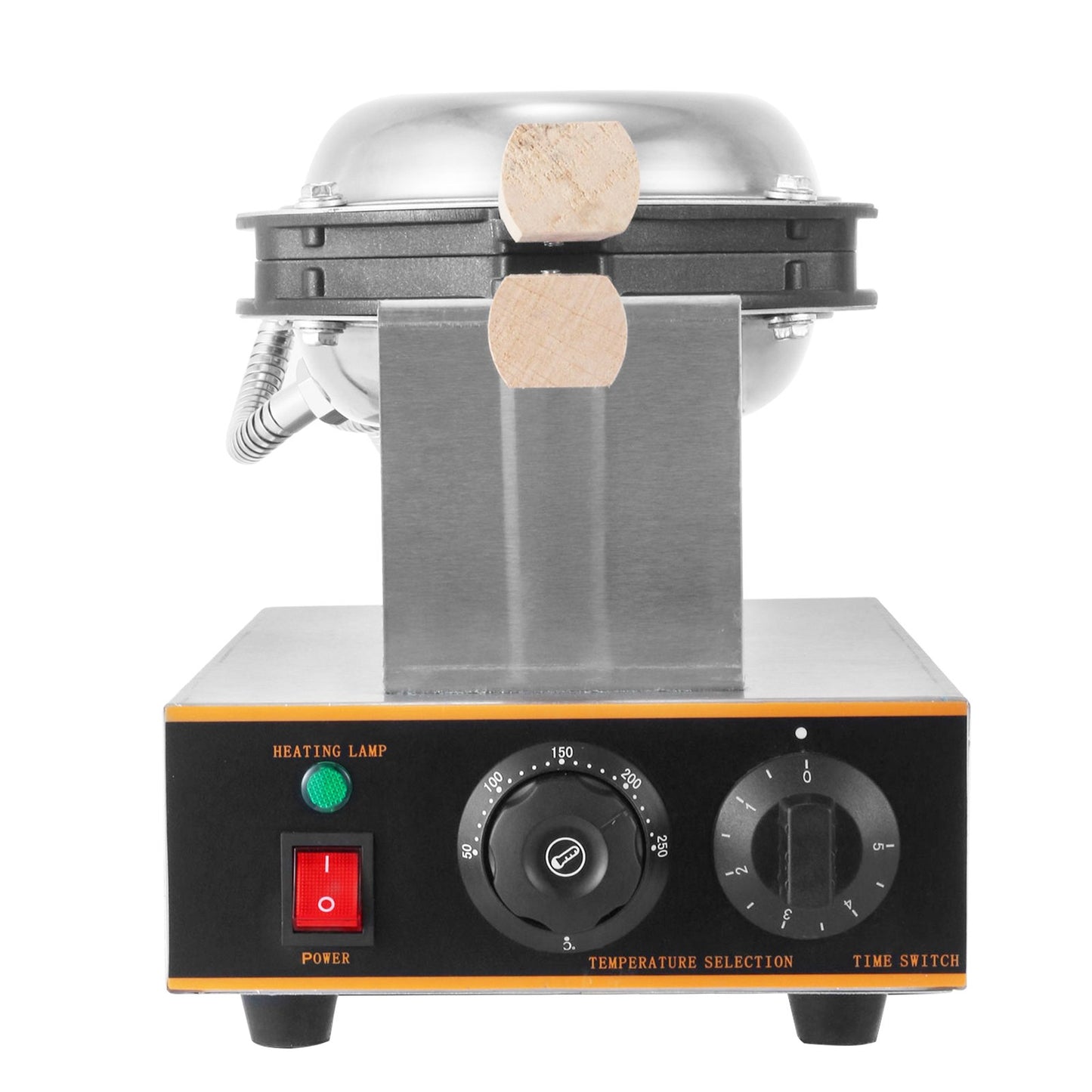 VEVOR Commercial Bubble Waffle Maker, 1400W Egg Bubble Puff Iron w/ 180¡ã Rotatable 2 Pans & Wooden Handles, Stainless Steel Baker w/ Non-Stick Teflon Coating, 50-250¡æ/122-482¨H Adjustable