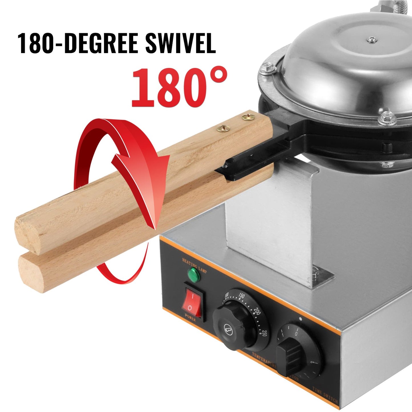VEVOR Commercial Bubble Waffle Maker, 1400W Egg Bubble Puff Iron w/ 180¡ã Rotatable 2 Pans & Wooden Handles, Stainless Steel Baker w/ Non-Stick Teflon Coating, 50-250¡æ/122-482¨H Adjustable