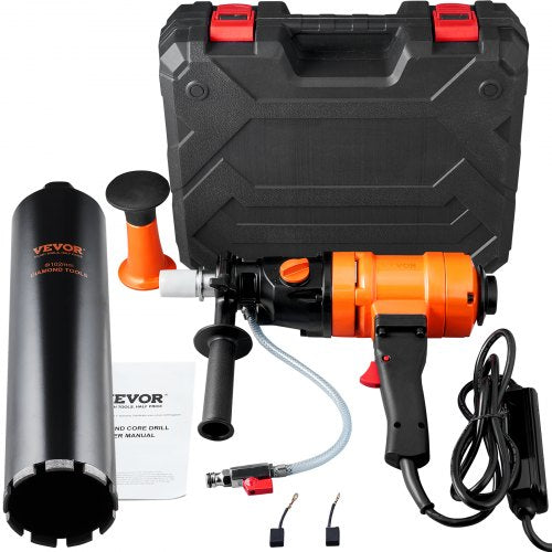 Diamond Core Drilling Machine, 4in Handheld Wet Concrete Core Drill Rig, 1100-2400RPM Two Speed & 1-1/4' Thread & 2 Bubble Levels, 3-4in Drilling Diameter for Concrete Brick Block Stone, 1500W