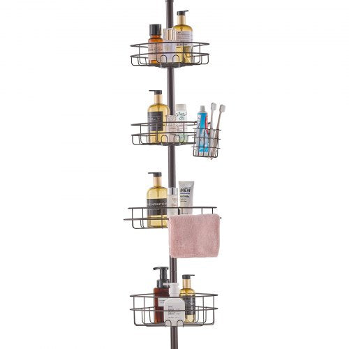 Shower Corner Caddy Tension Pole, 56' to 114' High, Multi-Functional Shower Tension Pole with Strong Load-Bearing Tray, Rust-Proof Easy-to-Install Tension Pole, Fit for Bathroom & Washroom