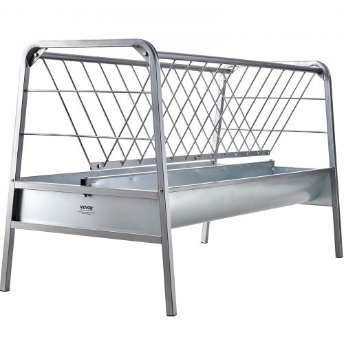Livestock Hay Feeder, 2 in 1 Grain & Hay Feeder, 80-Gallon Capacity Pasture Feeder, 59' Long Goat Hay Feeder with Deeper Feeding Pan, Heavy Duty Steel Grain & Hay Holder for Sheep Farms Sheds