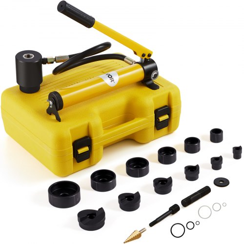 10 Ton Hydraulic Knockout Punch Kit, 1/2' to 2' Conduit Hole Cutter Set, KO Tool Kits with Puncher 6 Piece, Metal Sheet Driver Tools, For Aluminum, Brass, Stainless Steel, Fiberglass and Plastic