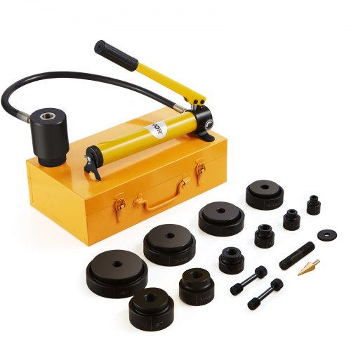 Hydraulic Knockout Punch Kit, 15 Ton 1/2' to 4' Conduit Hole Cutter Set, KO Tool Kits with Puncher 10 Piece, Metal Sheet Driver Tools, For Aluminum, Brass, Stainless Steel, Fiberglass and Plasti