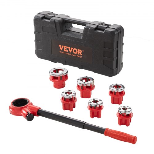 Ratchet Pipe Threader Kit, 1/4' NPT - 1-1/4' NPT Manual Ratcheting Pipe Threader, Portable Pipe Threading Tool Set with 6PCS NPT Dies, Storage Case for Galvanized Aluminum Iron Copper Pipes