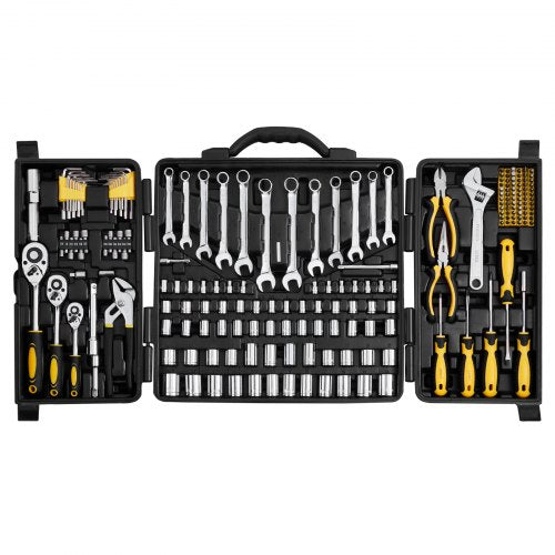 207-Piece Mechanics Tool Set, 1/4' 3/8' 1/2' Drive Sockets, SAE and Metric Mechanic Tool Kit with Bits, Wrenches, Ratchet Handle, Accessories, and Plastic Storage Case, for Automotive Repair