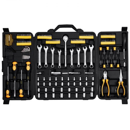 221-Piece Mechanics Tool Set, 1/4' and 3/8' Drive Sockets, SAE and Metric Mechanic Tool Kit with Bits, Wrenches, Ratchet Handle, Accessories, and Plastic Storage Case, for Automotive Repair