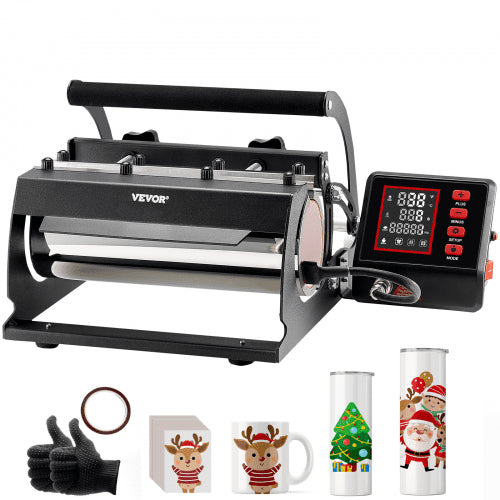 Tumbler Heat Press Machine, 11-30oz Mug Press, Heat Up Fast and Even, Tumbler Press with Sublimation Paper, Tape and Gloves, Temp and Time Setting, for Sublimation Tumblers, Cups, Mugs, Black