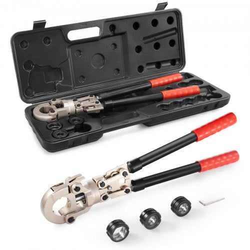 Copper Press Tool Tube Fittings Crimping Kit, Pro Press Crimper with 1/2', 3/4', 1' Quick Change Jaws, 360¡ã Rotatable Crimp Tool & Locking Pin, Extendable Handle, Meet ASTM B88 and B75 Standard