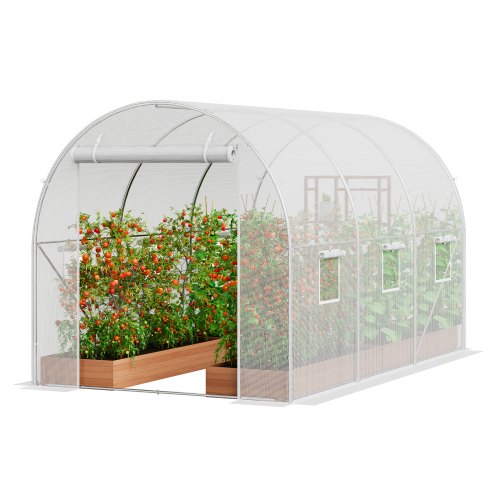 Walk-in Tunnel Greenhouse, 9.6x6.4x6.2 ft Hoop House Greenhouse Tunnel, Plant Hot House with Galvanized Steel Frame, White PE Cover, Roll-up Zipper Door and 6 Windows for Outdoor