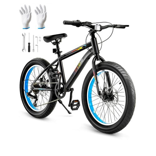VEVOR?Mountain?Bike,?20?inch MTB?Bicycle?with?7?Speeds?SHIMANO?Twist?Shifting, Comfort?Saddle,?Dual?Disc?Brakes,?High?Carbon?Steel?Frame, Fat?Tire?Sport?Cycling?Bicycle?for?Trail?Snow