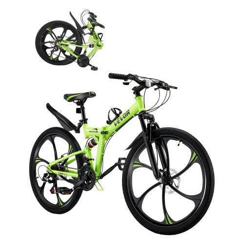 VEVOR?26 inch Folding Mountain?Bike,?MTB?Bicycle?with?Full?Suspension,?21-speed?Drivetrain, Comfort?Saddle,?Disc?Brakes,?High?Carbon?Steel?Frame, Adult?Sport?Cycling?Bicycle?for?Men?Women?Trail?Snow