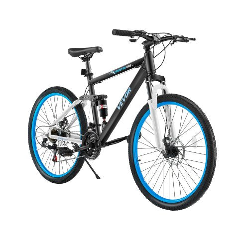 VEVOR?Mountain?Bike,?26 inch MTB?Bicycle?with?Full?Dual?Suspension,?21 Speed?Twist?Shifting,?Comfort?Saddle, Dual?Disc?Brake,?Aluminum?Alloy Frame, Adult?Sport?Cycling?Bicycle?for?Men?Women?Trail?Snow