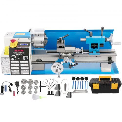 Compact Metal Lathe, 7'x14', Desktop Metalworking Lathe, 550W, Adjustable Speed up to 2250 RPM, Includes 3-jaw Chuck and Digital Display, Precision Crafting Lathe with Tool Box for Metalworki