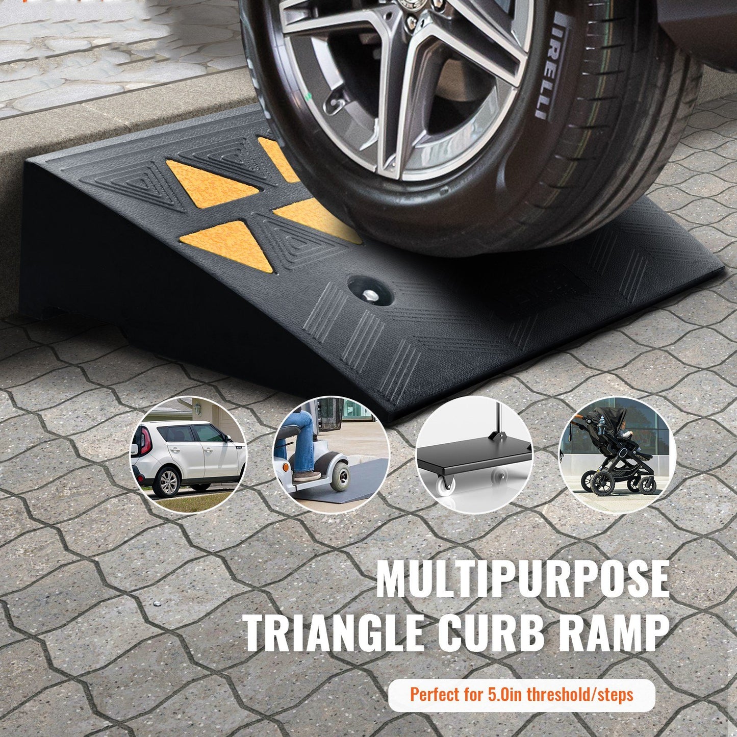 VEVOR Rubber Curb Ramp 2 Pack, 5 Rise Height Heavy-Duty 33069 lbs/15 T Capacity Threshold Ramps, Driveway Ramps with Stable Grid Structure for Cars, Wheelchairs, Bikes, Motorcycles