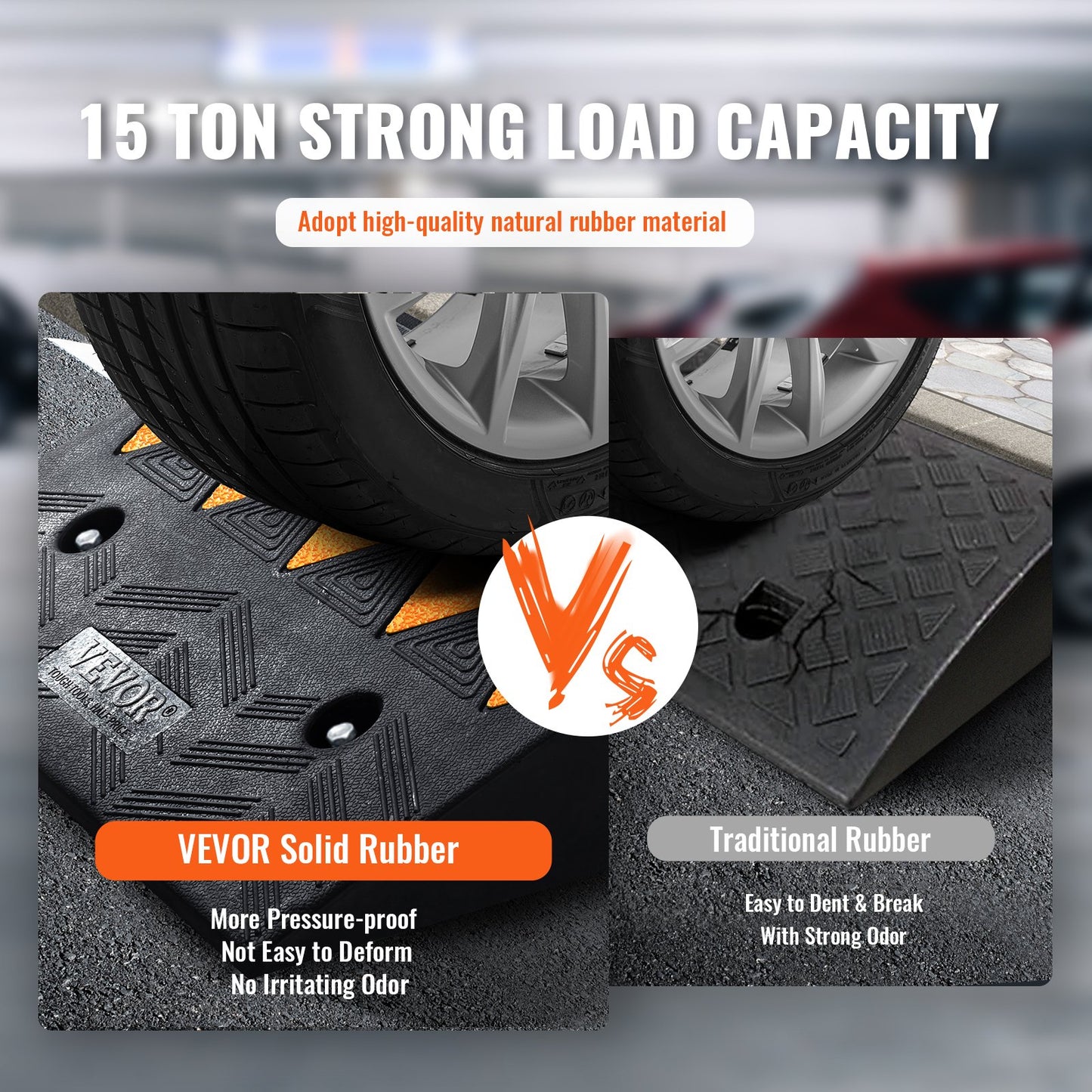 VEVOR Rubber Curb Ramp 2 Pack, 5 Rise Height Heavy-Duty 33069 lbs/15 T Capacity Threshold Ramps, Driveway Ramps with Stable Grid Structure for Cars, Wheelchairs, Bikes, Motorcycles