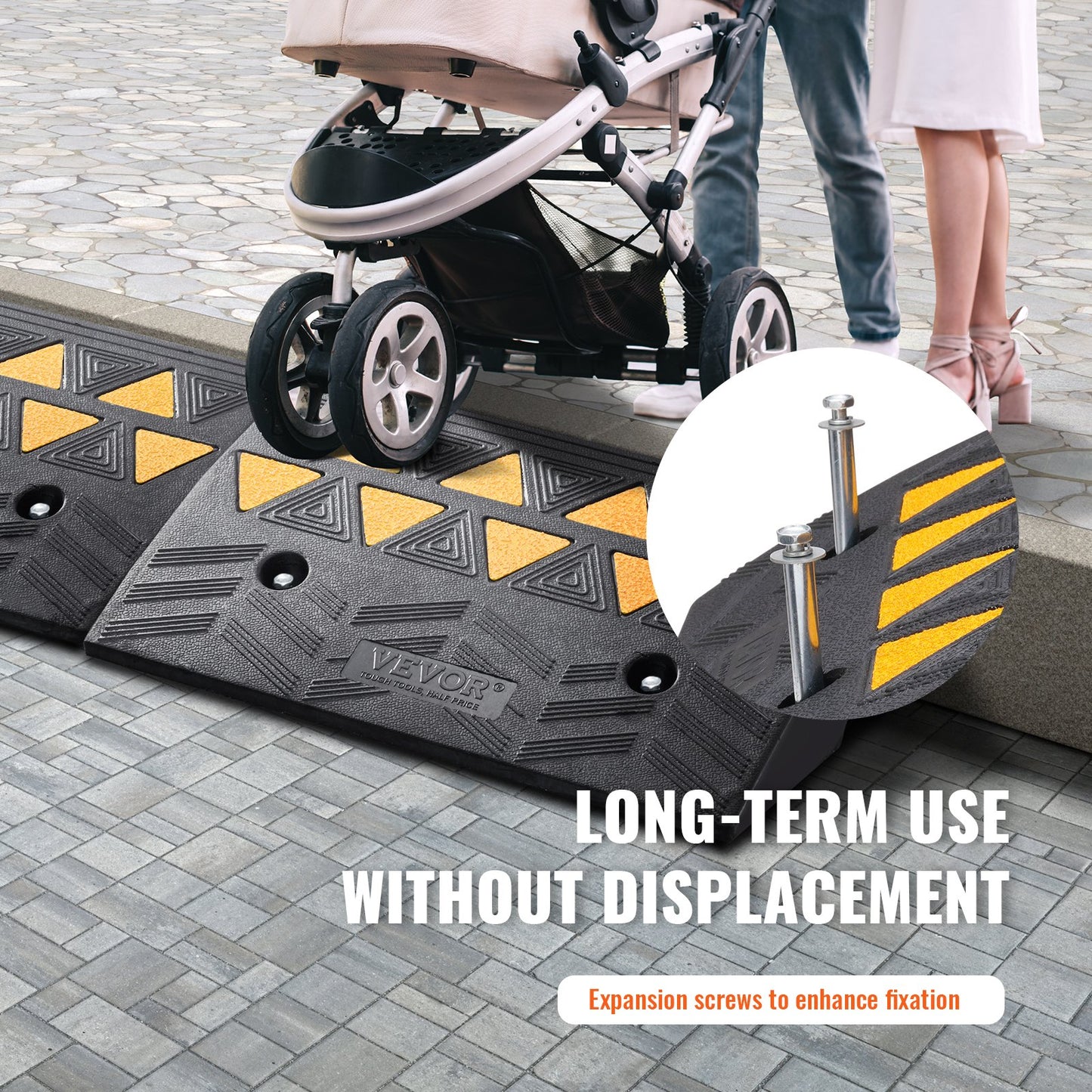 VEVOR Rubber Curb Ramp 2 Pack, 5 Rise Height Heavy-Duty 33069 lbs/15 T Capacity Threshold Ramps, Driveway Ramps with Stable Grid Structure for Cars, Wheelchairs, Bikes, Motorcycles
