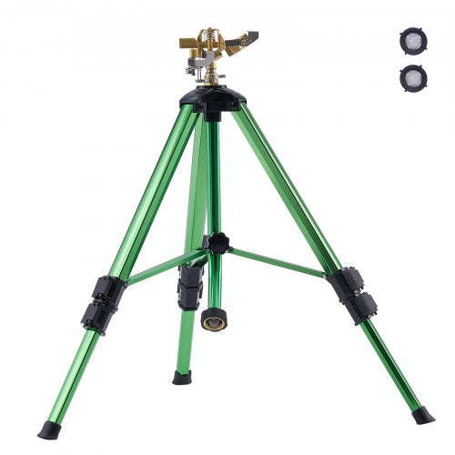 Impact Sprinkler on Tripod Base, Heavy Duty Tripod Sprinklers with Brass Head & 3/4' Connector, 360 Degree Large Area Coverage Irrigation Sprinkler, Adjustable Heights Sprinkler for Yard Green