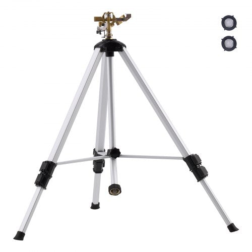 Impact Sprinkler on Tripod Base, Heavy Duty Tripod Sprinklers with Brass Head & 3/4' Connector, 360 Degree Large Area Coverage Irrigation Sprinkler, Adjustable Heights Sprinkler for Yard Gray