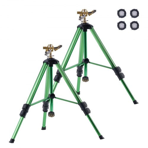 Impact Sprinkler on Tripod Base, 2 Packs, Heavy Duty Tripod Sprinklers with Brass Head & 3/4'NH Connector, 360 Degree Large Area Irrigation Sprinkler, Adjustable Heights Sprinkler for Yard