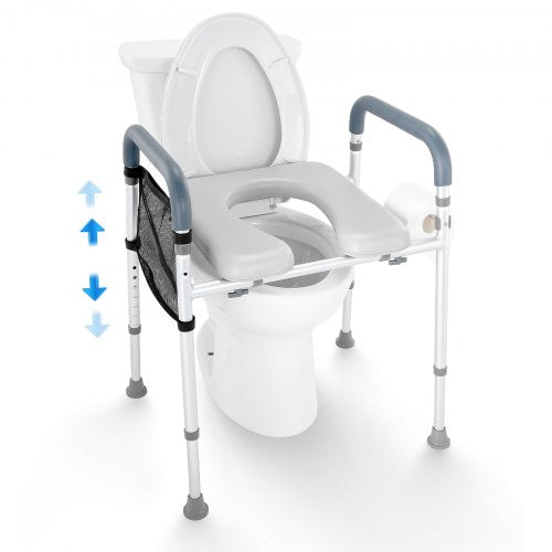 Raised Toilet Seat, 7-Position Height Adjustment 19.3' - 25.2', 350lbs Weight Capacity, with Comfort Padded Aluminum Frame, Universal Toilet Seat Riser, for Elderly, Handicap, Pregnant, Medical