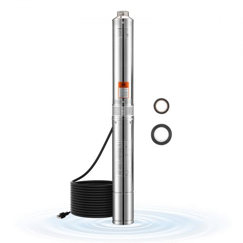 Deep Well Submersible Pump, 1.5 HP Output Power, 115V, 31.7 GPM Flow 276 ft Head, with 32.81 ft Cord, Stainless Steel Water Pump, for Industrial, Irrigation, and Home Use, IP68 Waterproof Grade
