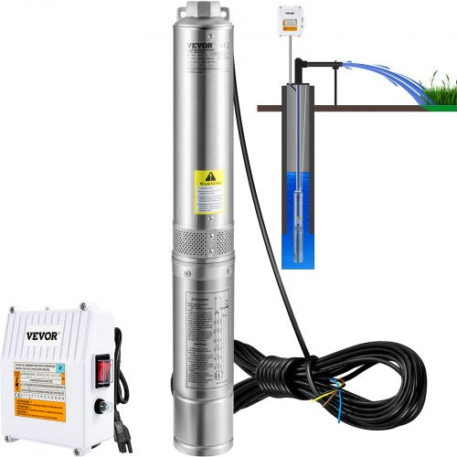 Deep Well Submersible Pump, 1.5HP 115V/60Hz, 37gpm 276ft Head, with 33ft Cord & External Control Box, 4\' Stainless Steel Water Pump for Industrial, Irrigation and Home Use, IP68 Waterproof