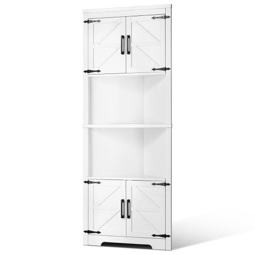 68' Tall Corner Storage Cabinet, 6 Tiers Farmhouse Storage Cabinet with 4 Wooden Doors & Adjustable Shelves, Freestanding Corner Kitchen Cabinet for Living Room, Kitchen, Laundry Room, White
