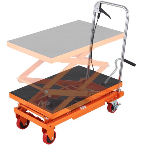 Hydraulic Lift Table Cart, 330lbs Capacity 50' Lifting Height, Manual Double Scissor Lift Table with 4 Wheels and Non-slip Pad, Hydraulic Scissor Cart for Material Handling and Transportation