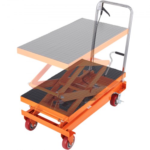 Hydraulic Lift Table Cart, 770lbs Capacity 59' Lifting Height, Manual Double Scissor Lift Table with 4 Wheels and Non-slip Pad, Hydraulic Scissor Cart for Material Handling and Transportation