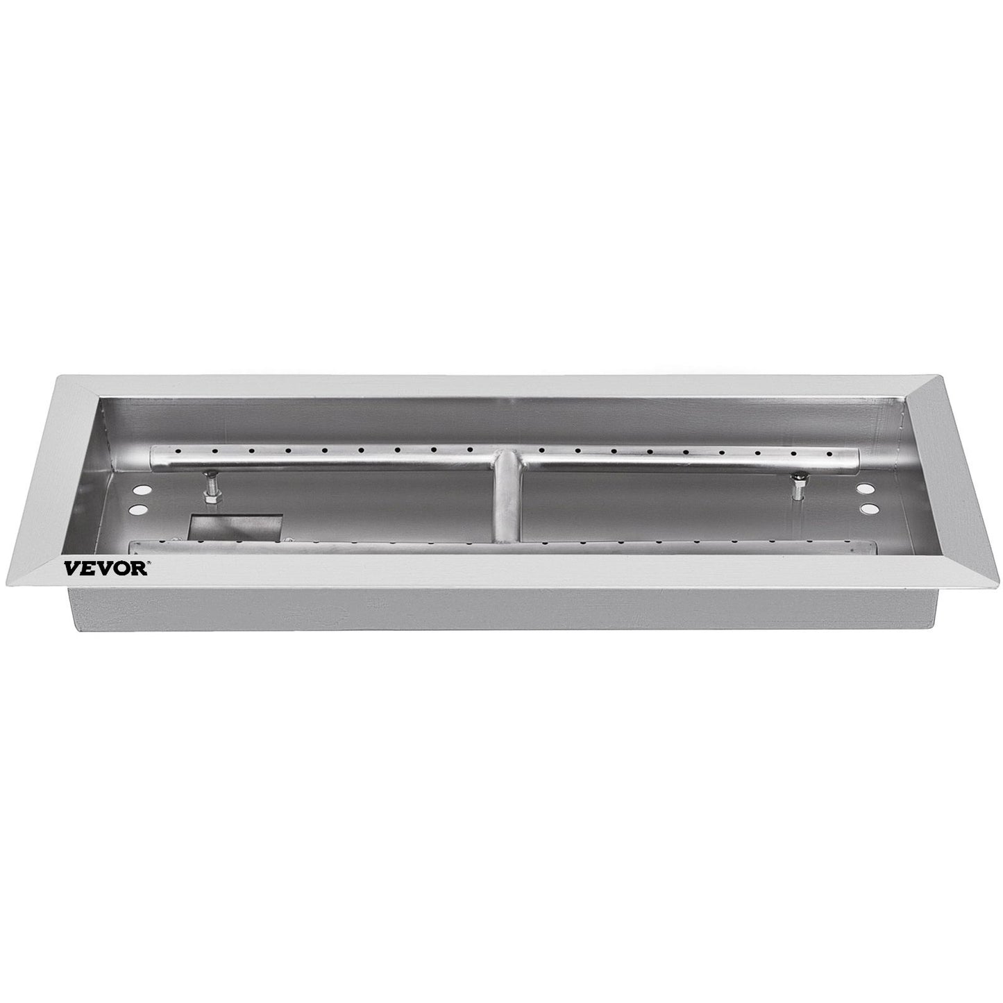 VEVOR 20x8 Inch Stainless Steel Rectangular Built-in Fire Pit Pan with H-Burner, Silver