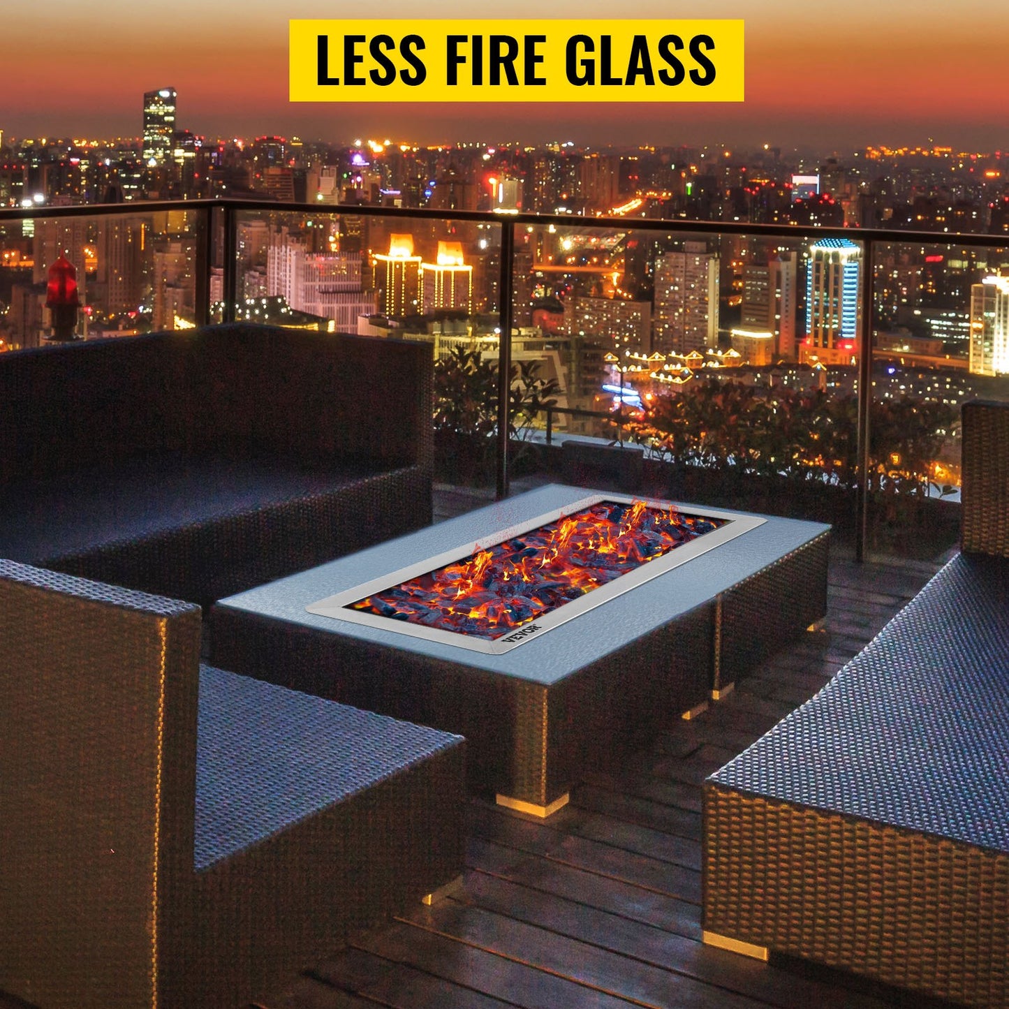 VEVOR Fire Pit Pan 31.5x12 Inch, Stainless Steel Rectangular Fire Pit Pan and Burner, Built-in Fire Pit Pan with H-Burner, 90K BTU