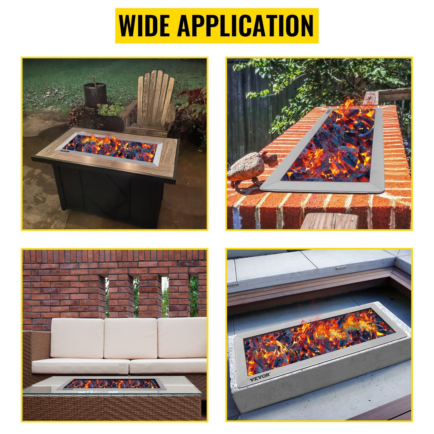 VEVOR Fire Pit Pan 31.5x12 Inch, Stainless Steel Rectangular Fire Pit Pan and Burner, Built-in Fire Pit Pan with H-Burner, 90K BTU