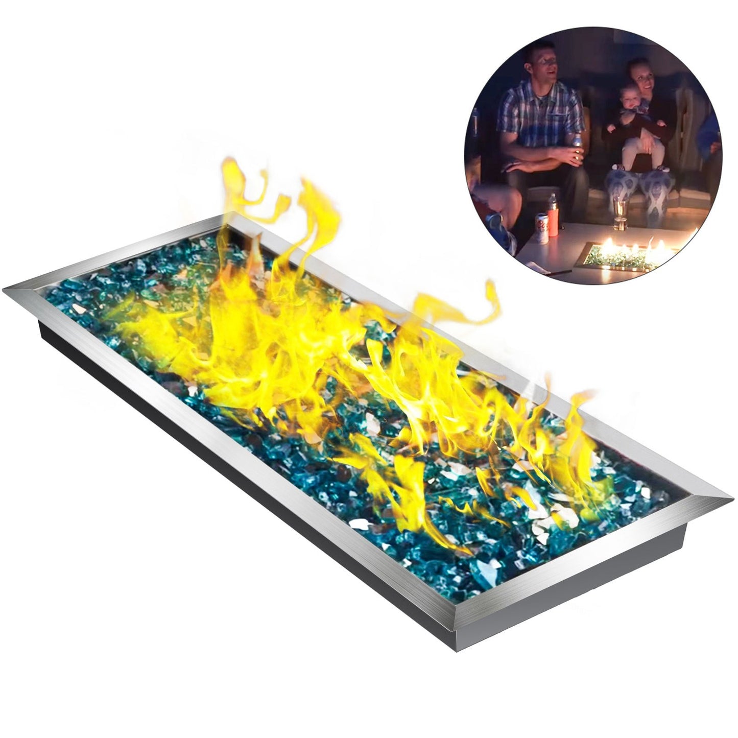VEVOR Fire Pit Pan 31.5x12 Inch, Stainless Steel Rectangular Fire Pit Pan and Burner, Built-in Fire Pit Pan with H-Burner, 90K BTU