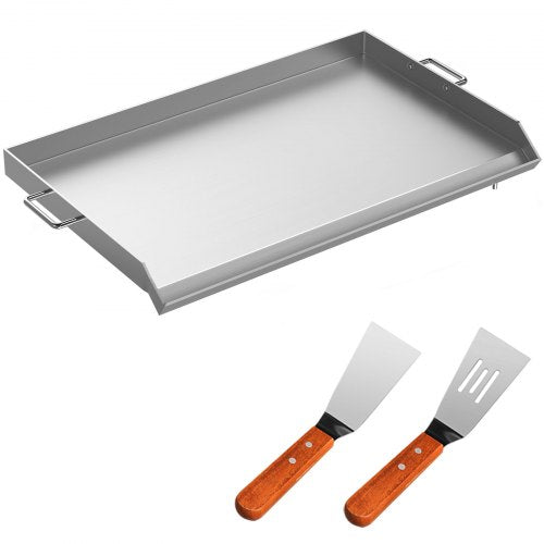 VEVOR Stainless Steel Griddle,32 X 17 Universal Flat Top Rectangular Plate , BBQ Charcoal/Gas Grill with 2 Handles and Grease Groove with Hole£¬Grills for Camping, Tailgating and Parties .