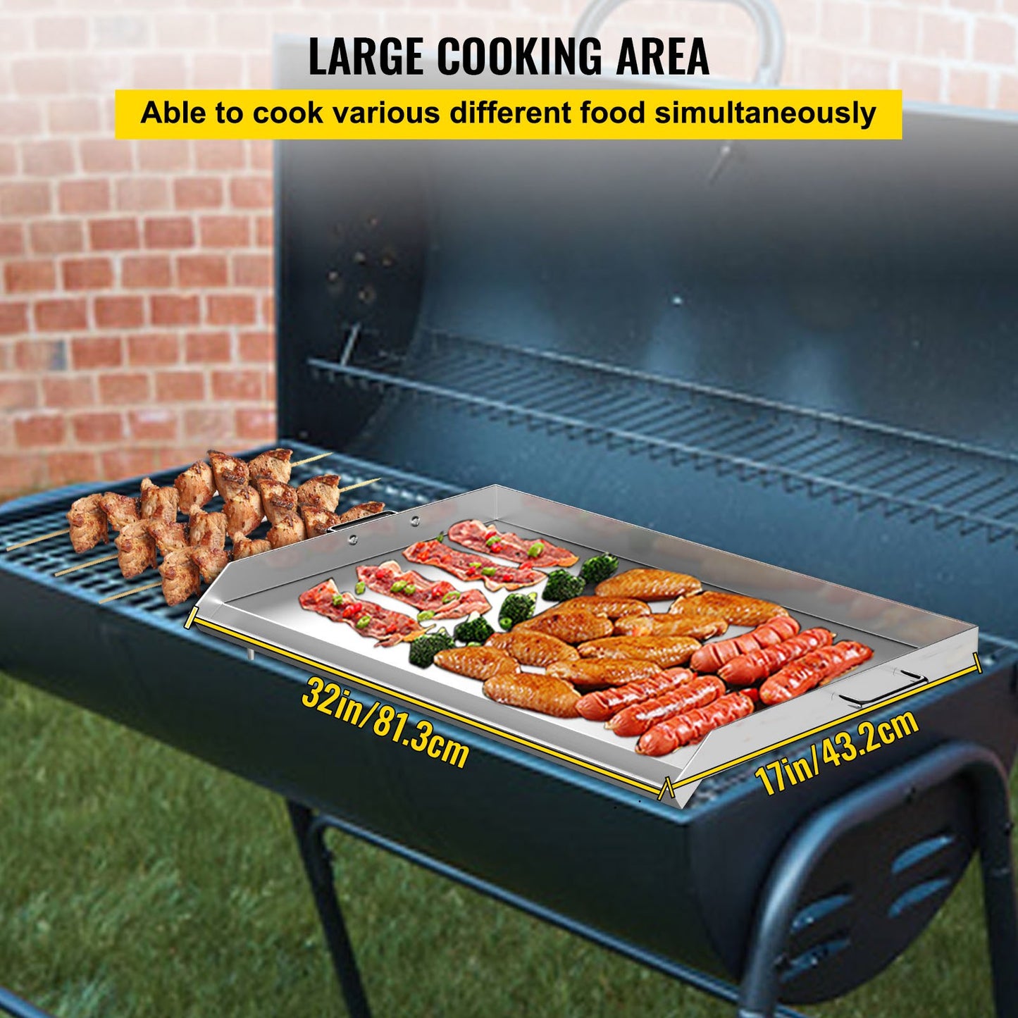 VEVOR Stainless Steel Griddle,32 X 17 Universal Flat Top Rectangular Plate , BBQ Charcoal/Gas Grill with 2 Handles and Grease Groove with Hole£¬Grills for Camping, Tailgating and Parties .