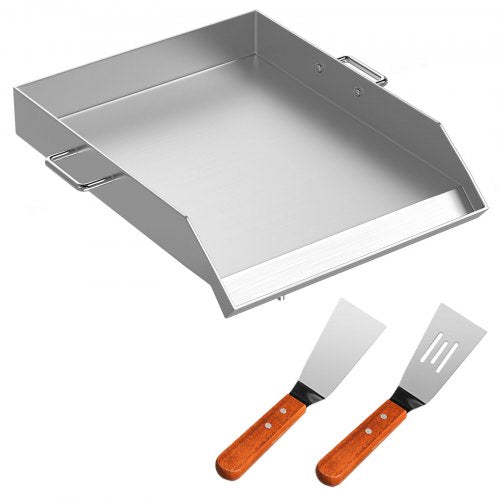 VEVOR Stainless Steel Griddle,18 X 16 Universal Flat Top Rectangular Plate, BBQ Charcoal/Gas Grill with 2 Handles and Grease Groove with Hole£¬Grills for Camping, Tailgating and Parties