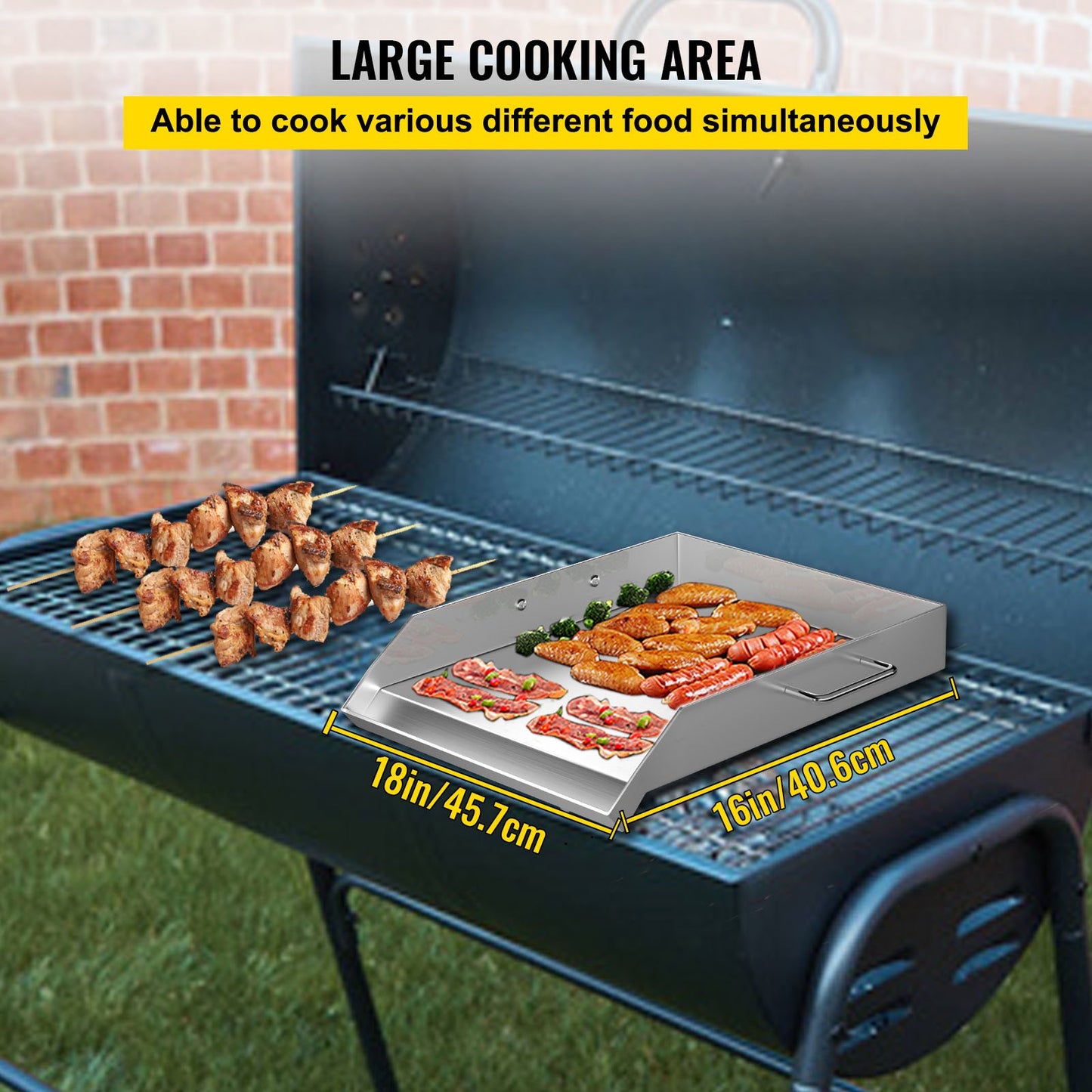 VEVOR Stainless Steel Griddle,18 X 16 Universal Flat Top Rectangular Plate, BBQ Charcoal/Gas Grill with 2 Handles and Grease Groove with Hole£¬Grills for Camping, Tailgating and Parties