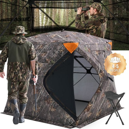Hunting Blind, 270¡ã See Through Ground Blind, 4-5 Person Pop Up Deer Blind for Hunting with Carrying Bag, Portable Resilient Hunting Tent, One-Way See-Through Mesh for Turkey and Deer Hunting