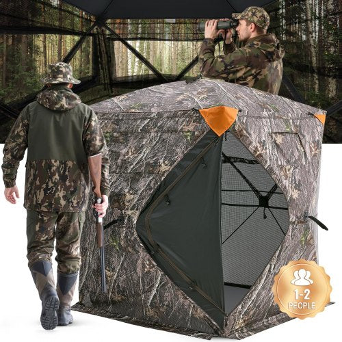 Hunting Blind, 270¡ã See Through Ground Blind, 1-2 Person Pop Up Deer Blind for Hunting with Carrying Bag, Portable Resilient Hunting Tent, One-Way See-Through Mesh for Turkey and Deer Hunting